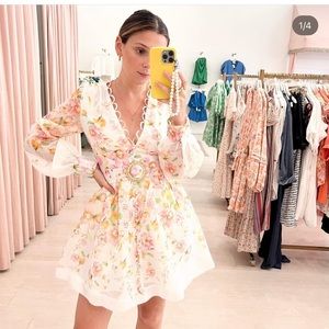 V Neck Mini Floral Dress w Pearls